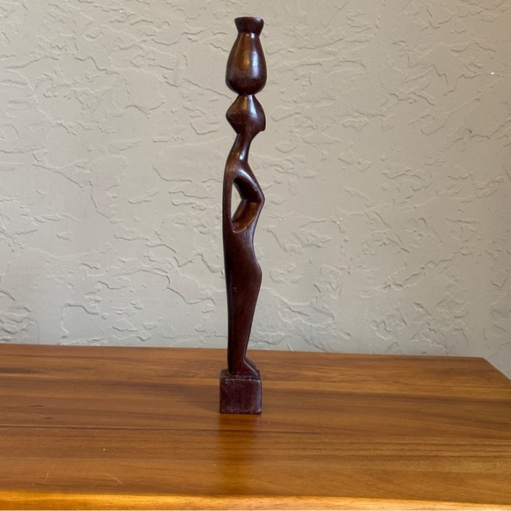 Shadow Art Hand Carved wooden Women with basket or bucket on head Tribal Statue‎